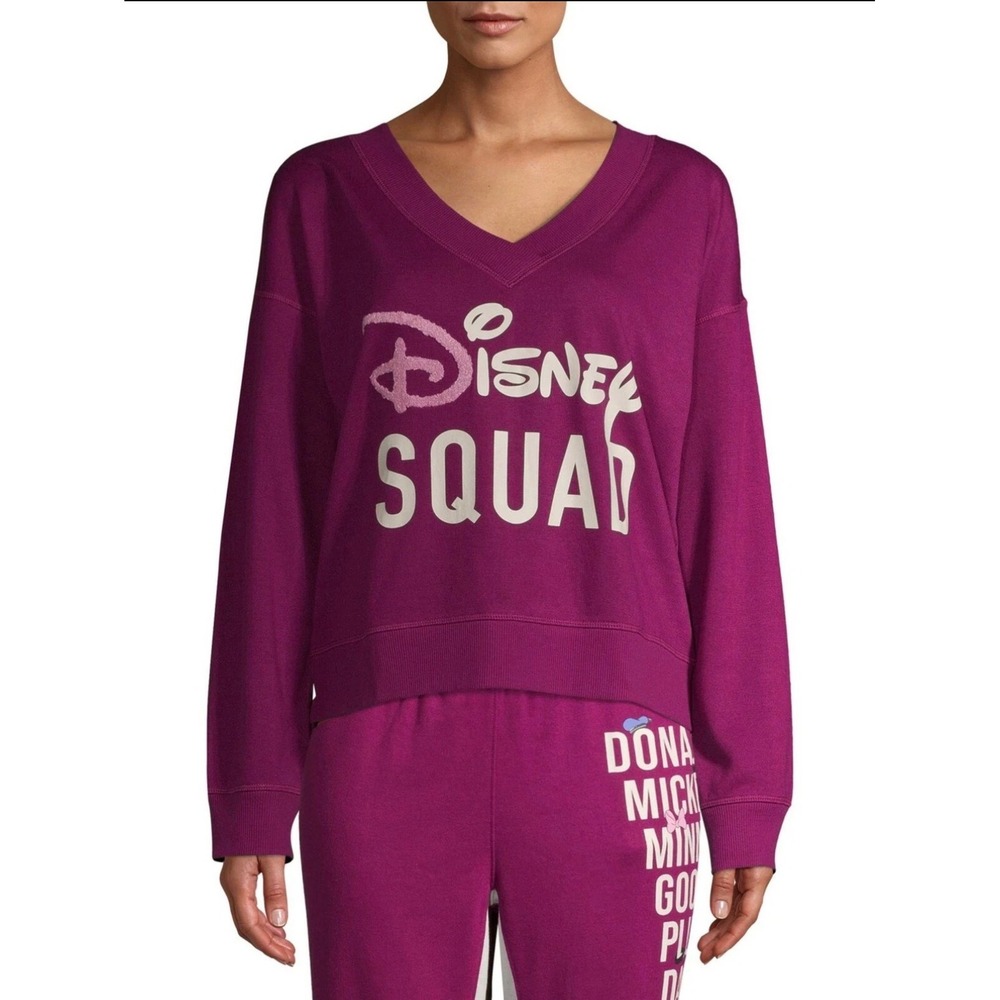 Disney Squad V-Neck Sweatshirt Berry Bright Purple LZ30601TA Womens Medium 8-10